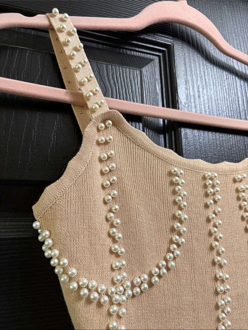 Pearl-Trim Nude Pink Mini Dress - Picture 2 of 6
